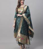 Dark-green jacquard cotton silk Kurta Pant With Dupatta