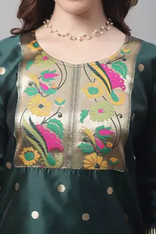 Dark-green jacquard cotton silk Kurta Pant With Dupatta