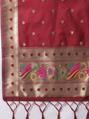 Maroon jacquard cotton silk Kurta Pant With Dupatta 3