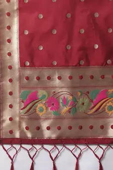Maroon jacquard cotton silk Kurta Pant With Dupatta