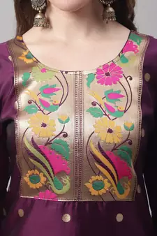 Purple jacquard cotton silk Kurta Pant With Dupatta