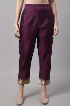 Purple jacquard cotton silk Kurta Pant With Dupatta