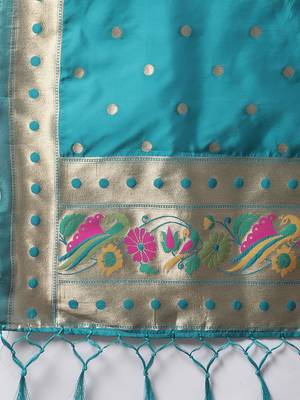 Aqua-blue jacquard cotton silk Kurta Pant With Dupatta 3