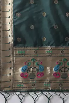 Dark-green jacquard cotton silk Kurta Pant With Dupatta