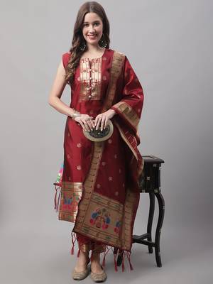 Maroon jacquard cotton silk salwar 1