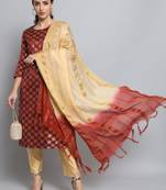 Maroon jacquard cotton silk Kurta Pant With Dupatta