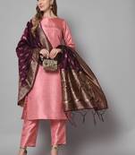 Baby-pink jacquard cotton silk Kurta Pant With Dupatta