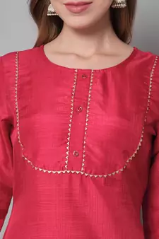 Red jacquard cotton silk Kurta Pant With Dupatta