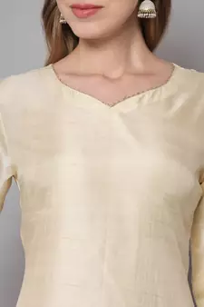 Cream jacquard cotton silk Kurta Pant With Dupatta