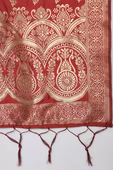 Cream jacquard cotton silk Kurta Pant With Dupatta