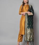 Mustard jacquard cotton silk Kurta Pant With Dupatta