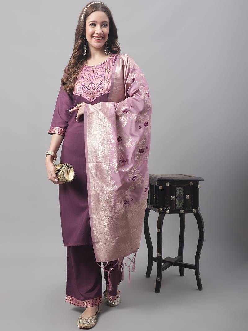 Purple jacquard cotton silk salwar