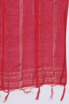 Red embroidered silk blend Kurta Pant With Dupatta