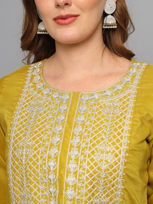Mustard embroidered silk blend Kurta Pant With Dupatta 2