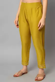 Mustard embroidered silk blend Kurta Pant With Dupatta
