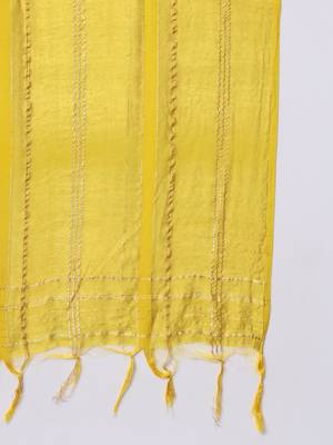 Mustard embroidered silk blend Kurta Pant With Dupatta 4