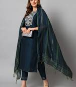 Cobalt-blue embroidered silk blend Kurta Pant With Dupatta