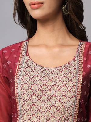Dark-purple embroidered chanderi silk Kurta Pant With Dupatta 2