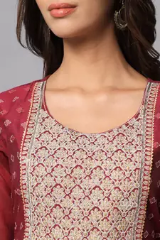 Dark-purple embroidered chanderi silk Kurta Pant With Dupatta