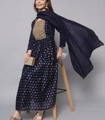 Navy-blue embroidered chanderi silk Kurta Pant With Dupatta