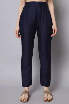 Navy-blue embroidered chanderi silk Kurta Pant With Dupatta