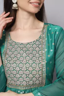 Aqua-blue embroidered chanderi silk Kurta Pant With Dupatta