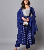 Royal-blue embroidered chanderi silk Kurta Pant With Dupatta