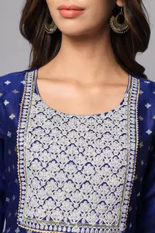 Royal-blue embroidered chanderi silk Kurta Pant With Dupatta