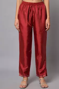 Red embroidered cotton silk Kurta Pant With Dupatta