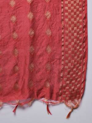 Red embroidered cotton silk Kurta Pant With Dupatta 3