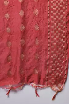 Red embroidered cotton silk Kurta Pant With Dupatta