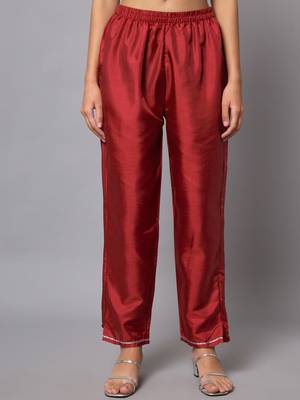 Red embroidered cotton silk Kurta Pant With Dupatta 4