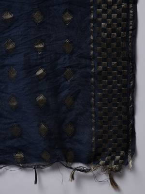 Navy-blue embroidered cotton silk Kurta Pant With Dupatta 3