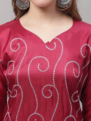 Red embroidered cotton silk Kurta Pant With Dupatta 2