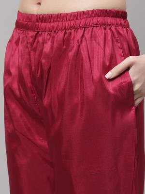 Red embroidered cotton silk Kurta Pant With Dupatta 3