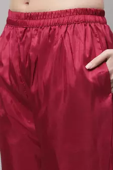 Red embroidered cotton silk Kurta Pant With Dupatta