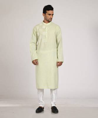 Light Green Box Embroidery On The Yoke Kurta Set 1