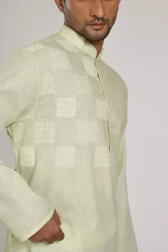 Light Green Box Embroidery On The Yoke Kurta Set