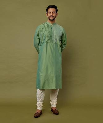 Green Embroidered And Pintux Kurta Set 1