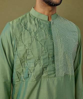 Green Embroidered And Pintux Kurta Set 3