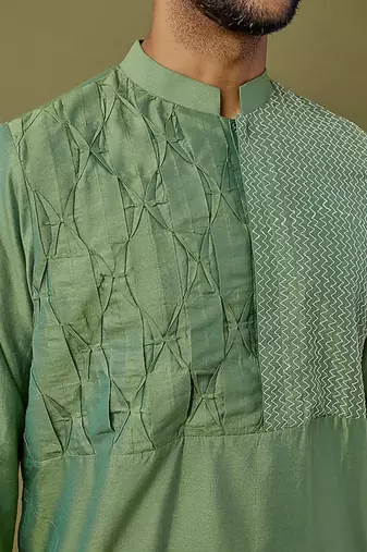 Green Embroidered And Pintux Kurta Set