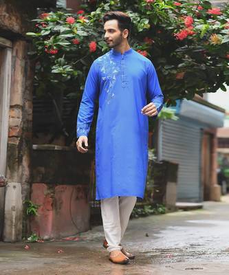Bright Blue Kurta With Embroidered On One Side Set 1