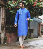Bright Blue Kurta With Embroidered On One Side Set