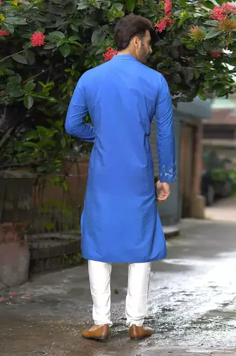 Bright Blue Kurta With Embroidered On One Side Set