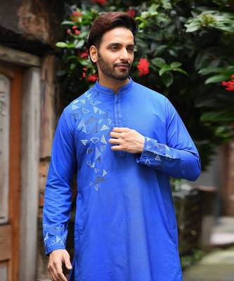 Bright Blue Kurta With Embroidered On One Side Set 3