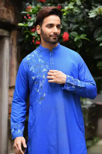 Bright Blue Kurta With Embroidered On One Side Set