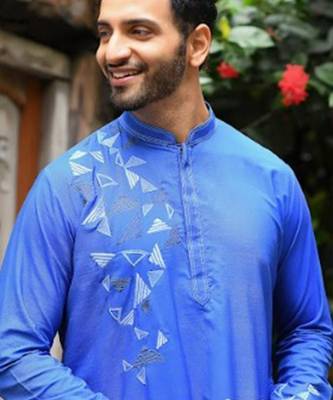 Bright Blue Kurta With Embroidered On One Side Set 4