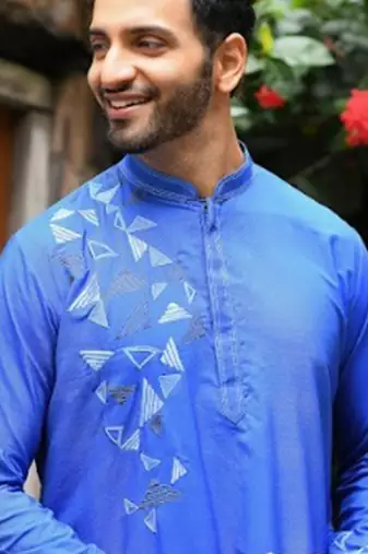 Bright Blue Kurta With Embroidered On One Side Set