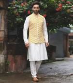 Light Beidge With Stichline And Applique On Kurta With Heavy Hand Zardosi Embroiderey Bundi Set