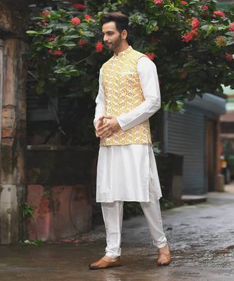 Light Beidge With Stichline And Applique On Kurta With Heavy Hand Zardosi Embroiderey Bundi Set 2